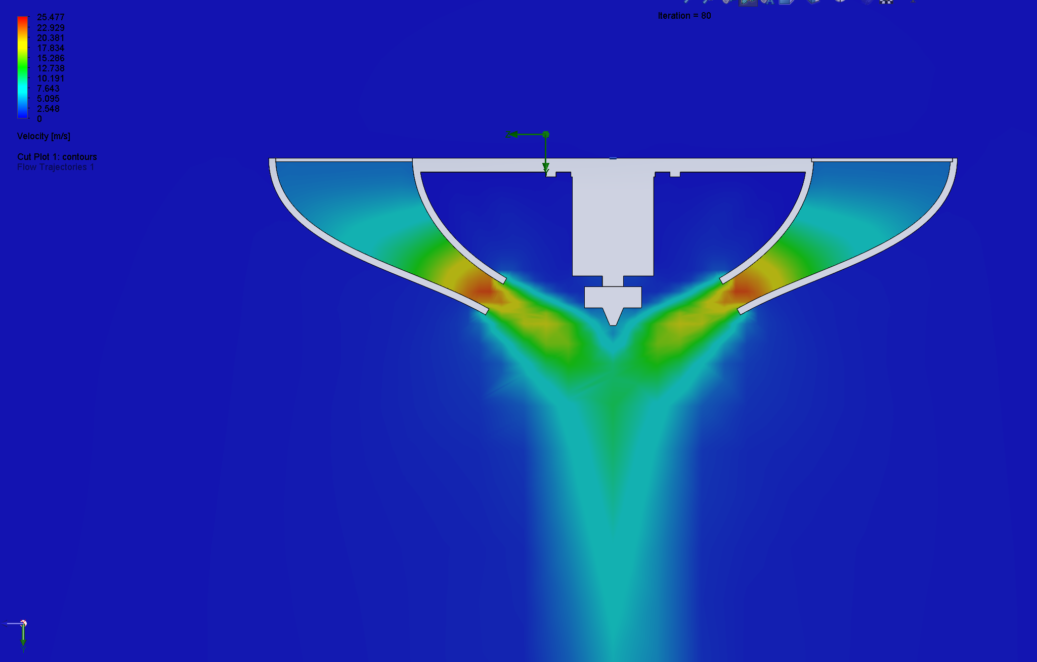 CFD velocity plot of the first duct design