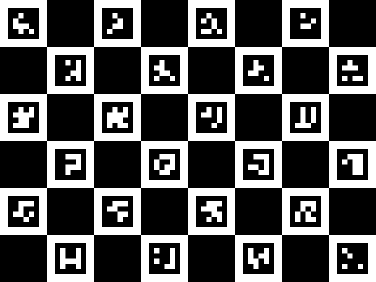 An 8 by 6 square section of the ChArUco board